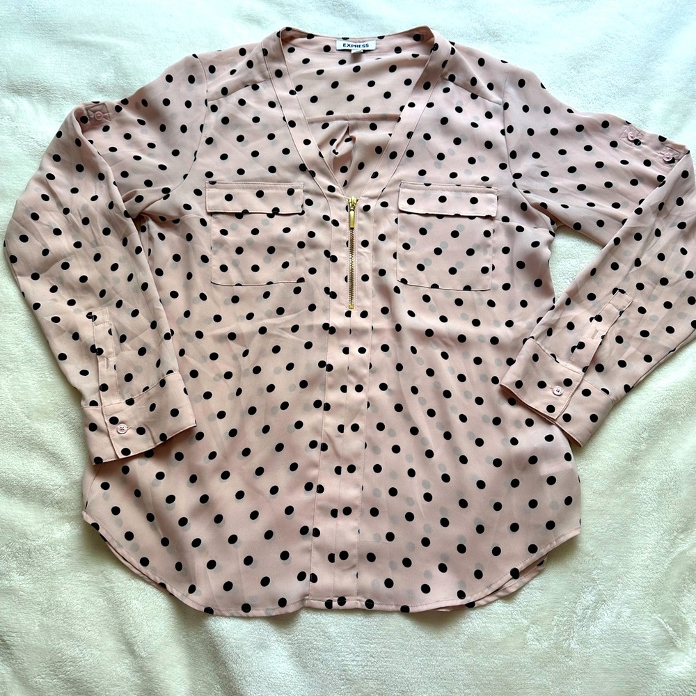 Express Pink and Black Polka Dot Blouse